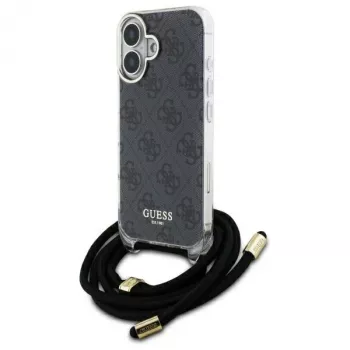 Guess GUHCP16SHC4SEK iPhone 16 6,1 inch coque rigide noire cordon bandoulière impression 4G