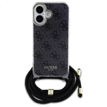 Guess GUHCP16SHC4SEK iPhone 16 6,1 inch coque rigide noire cordon bandoulière impression 4G