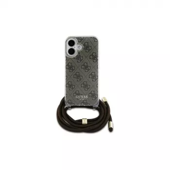 Guess GUHCP16SHC4SEW iPhone 16 6,1 inch coque rigide cordon bandoulière impression 4G marron