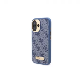 Guess GUHMP16SU4GPRB iPhone 16 6,1 inch coque rigide bleue plaque logo 4G MagSafe
