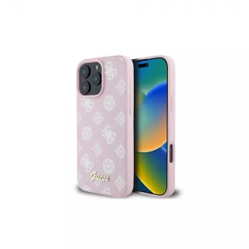 Guess GUHMP16LPGPYSP iPhone 16 Pro 6,3 inch coque rigide rose logo Script Peony MagSafe