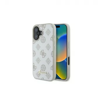 Guess GUHMP16SPGPYSH iPhone 16 6,1 inch coque rigide blanche logo Script Peony MagSafe
