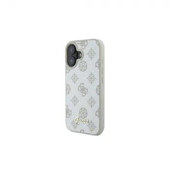 Guess GUHMP16SPGPYSH iPhone 16 6,1 inch coque rigide blanche logo Script Peony MagSafe