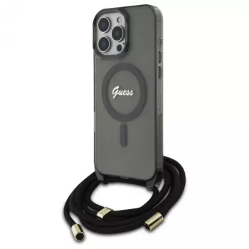 Guess GUHMP16LHCTSGNSK iPhone 16 Pro 6,3 inch coque rigide cordon bandoulière Script MagSafe noire