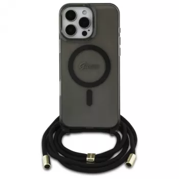 Guess GUHMP16LHCTSGNSK iPhone 16 Pro 6,3 inch coque rigide cordon bandoulière Script MagSafe noire