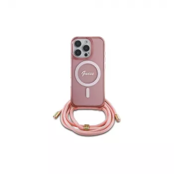Guess GUHMP16XHCTSGNSP iPhone 16 Pro Max 6,9 inch coque rigide rose cordon bandoulière Script MagSafe