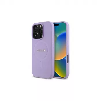 Guess GUHMP16LPSAHMCU iPhone 16 Pro 6,3 inch coque rigide violette Saffiano simili cuir avec MagSafe