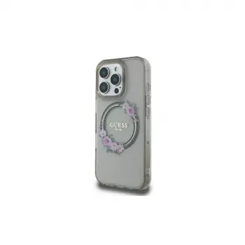 Guess GUHMP16LHFWFCK iPhone 16 Pro coque rigide IML Flowers Wreath MagSafe noire