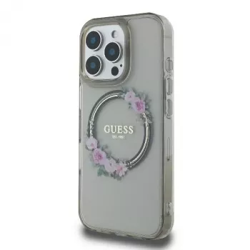 Guess GUHMP16XHFWFCK iPhone 16 Pro Max 6,9 inch coque rigide noire IML Flowers Wreath MagSafe