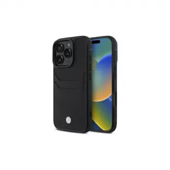 BMW coque rigide cuir Signature avec porte-cartes pour Apple iPhone 16 Pro Max 6,9 inch noire