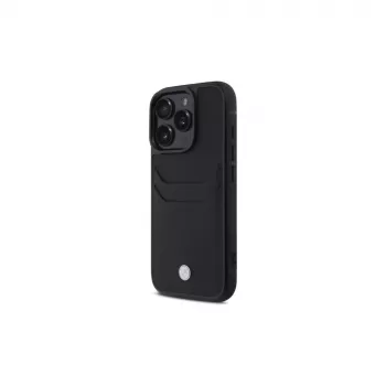BMW coque rigide cuir Signature avec porte-cartes pour Apple iPhone 16 Pro Max 6,9 inch noire