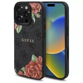 Guess GUHMP16XP4ROPEMCK iPhone 16 Pro Max 6,9 inch coque rigide noire impression 4G Flowers MagSafe