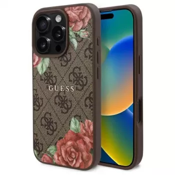 Guess GUHMP16LP4ROPEMCW iPhone 16 Pro coque rigide impression 4G Flowers MagSafe marron