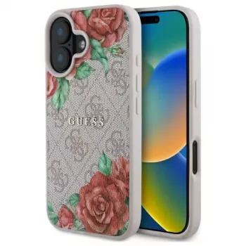 Guess GUHMP16SP4ROPEMCP coque rigide rose à motif floral MagSafe pour Apple iPhone 16 6,1 inch