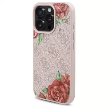 Guess GUHMP16LP4ROPEMCP coque rigide rose 4G Flowers Print MagSafe pour iPhone 16 Pro 6,3 inch
