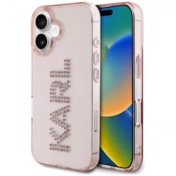 Karl Lagerfeld IML Rhinestones Logo coque arrière pour iPhone 16, rose