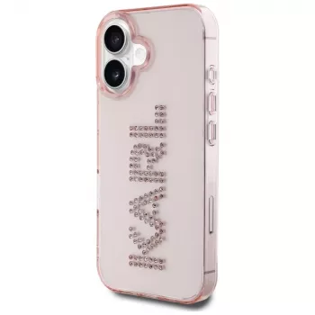 Karl Lagerfeld IML Rhinestones Logo coque arrière pour iPhone 16, rose