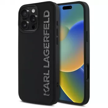 KARL LAGERFELD HC 3D Rubber Elongated Glitter coque pour Apple iPhone 16 Pro, noir