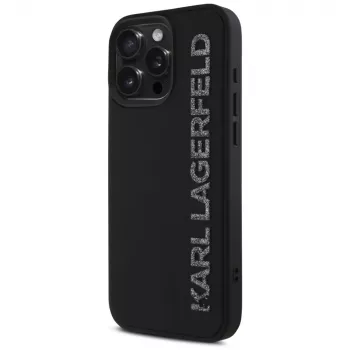 KARL LAGERFELD HC 3D Rubber Elongated Glitter coque pour Apple iPhone 16 Pro, noir