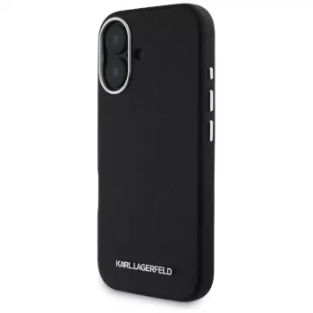 Karl Lagerfeld Saffiano FullWrapped Elongated Metal Logo coque MagSafe pour iPhone 16 noire
