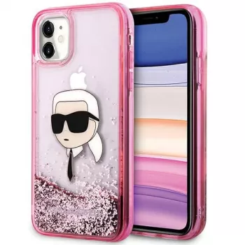 Coque rigide Karl Lagerfeld KLHCN61LNKHCP pour iPhone 11/XR, rose, Glitter Karl Head