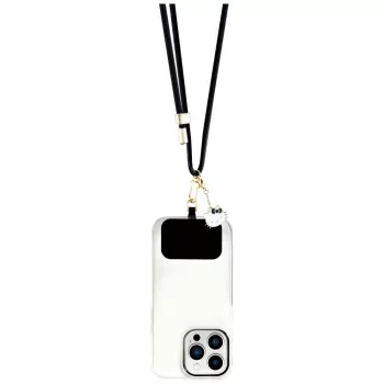 HELLO KITTY Dragonne universelle pour téléphone avec patch et breloque tête de Kitty noire