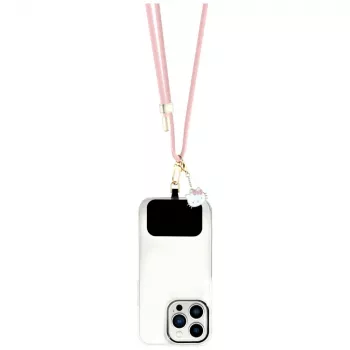 HELLO KITTY Dragonne universelle pour téléphone avec patch et breloque tête de Kitty rose
