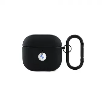 BMW BMA4SSLBK Coque pour AirPods 4 noire cuir véritable logo argent