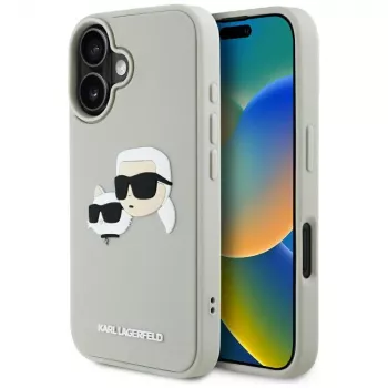 KARL LAGERFELD HC 3D Rubber DoubleHeads Coque pour Apple iPhone 16 - beige