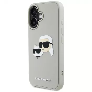 KARL LAGERFELD HC 3D Rubber DoubleHeads Coque pour Apple iPhone 16 - beige