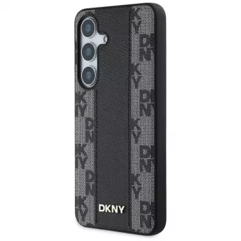 Coque MagSafe DKNY en cuir à motif damier pour Samsung Galaxy S25, noire