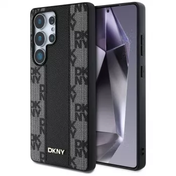 Coque DKNY Leather Checkered Pattern MagSafe pour Samsung Galaxy S25 Ultra noire