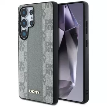 Coque MagSafe DKNY en cuir à motif damier pour Samsung Galaxy S25 Ultra - Taupe