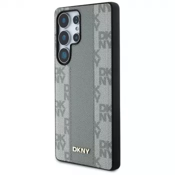 Coque MagSafe DKNY en cuir à motif damier pour Samsung Galaxy S25 Ultra - Taupe