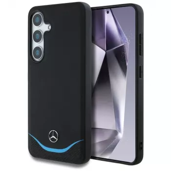 Étui MERCEDES-BENZ Mercedes Leather Contrasted Blue Horizontal Curve MagSafe pour Samsung Galaxy S25 noir