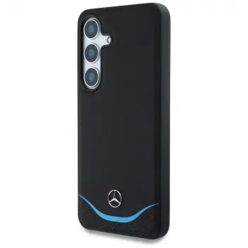 Étui MERCEDES-BENZ Mercedes Leather Contrasted Blue Horizontal Curve MagSafe pour Samsung Galaxy S25 noir