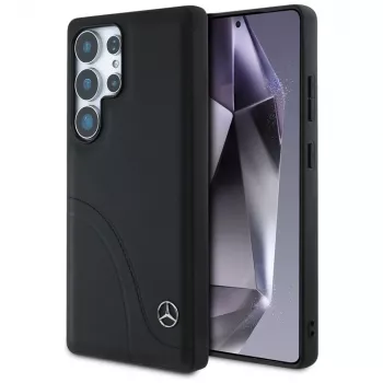 Étui MERCEDES-BENZ Mercedes Leather Curved Stitches pour Samsung Galaxy S25 Ultra noir