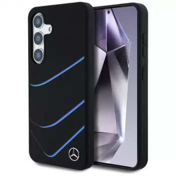 Coque MagSafe MERCEDES-BENZ en silicone Contrasted Curves pour Samsung Galaxy S25, noir