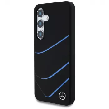Coque MagSafe MERCEDES-BENZ en silicone Contrasted Curves pour Samsung Galaxy S25, noir