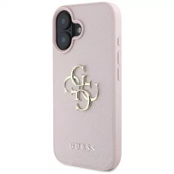 Coque arrière Guess Grained Big 4G Logo Small Classic Logo pour Apple iPhone 16 - rose