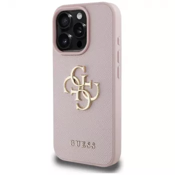 Coque arrière Guess Grained Big 4G Logo Small Classic Logo pour Apple iPhone 16 Pro (rose)