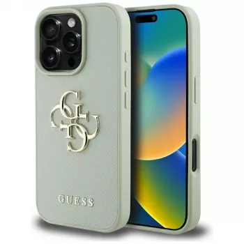 Coque arrière Guess Grained Big 4G Logo Small Classic Logo pour Apple iPhone 16 Pro Max - vert