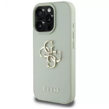 Coque arrière Guess Grained Big 4G Logo Small Classic Logo pour Apple iPhone 16 Pro Max - vert