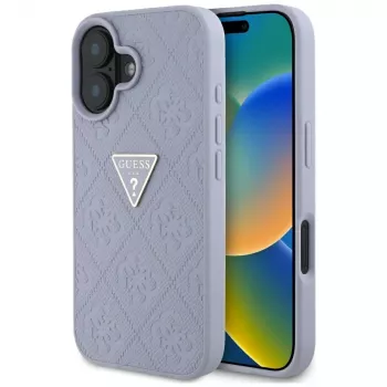 Coque Guess Hot Stamp 4G Pattern Triangle Metal Logo pour iPhone 16 (violet)