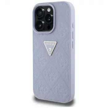 Coque arrière Guess Hot Stamp 4G Pattern Triangle Metal Logo pour iPhone 16 Pro, violet