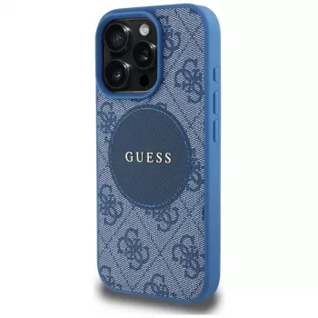 Coque MagSafe Guess 4G Circle Classic Logo pour iPhone 16 Pro bleu