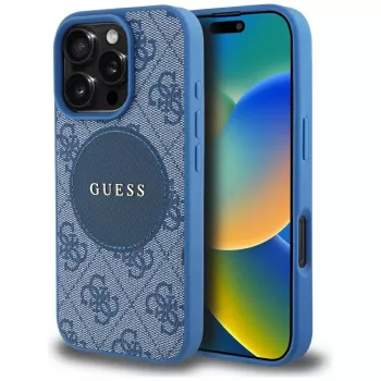 Coque MagSafe Guess 4G Circle Classic Logo pour iPhone 16 Pro Max, bleu