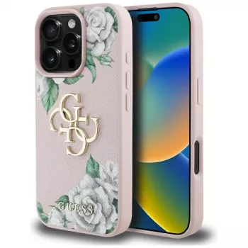 Coque Guess Grained Roses Big 4G Logo pour Apple iPhone 16 Pro, rose