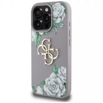 Coque arrière Guess Grained Roses Big 4G Logo pour Apple iPhone 16 Pro - violet