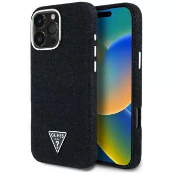 Coque MagSafe Guess Denim Triangle Logo pour Apple iPhone 16 Pro Max, noir